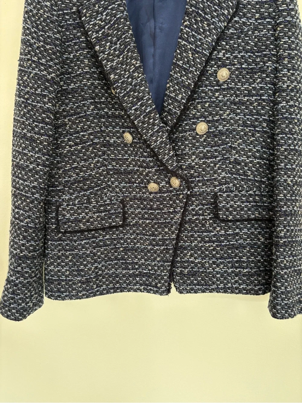 Generation Love || Eliza Tweed Blazer Jacket in Navy Melange Medium